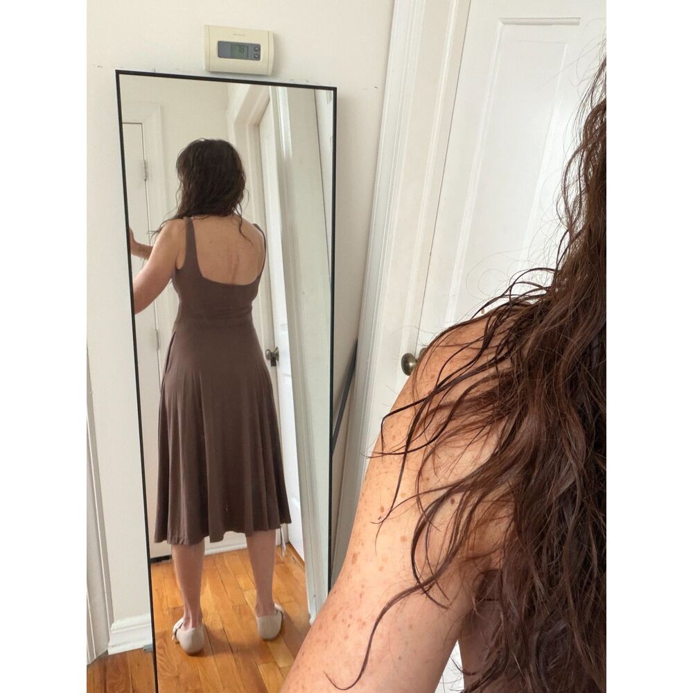 NEW w Tags XS Square Neck Flowy New Airy Bra Midi Dress $89.00 SZ. Color Mocha - Picture 7 of 15